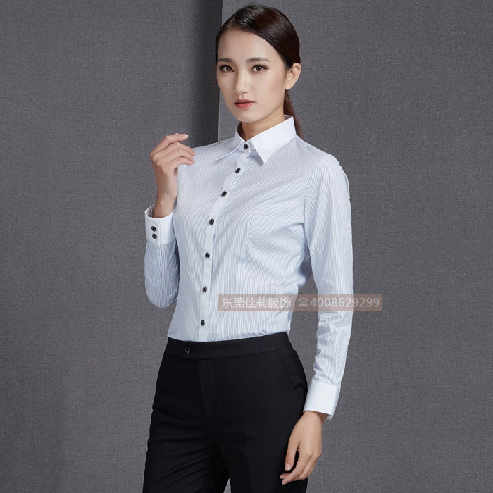 男女長袖條紋商務襯衣定制-產品圖